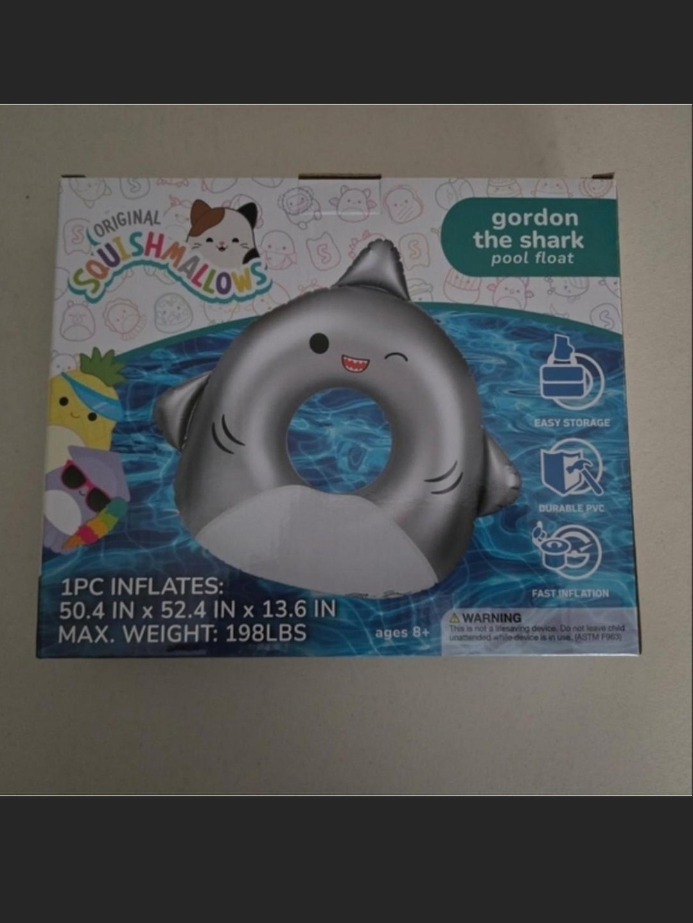 Squishmallows Gordon the Shark Pool Float - Silver